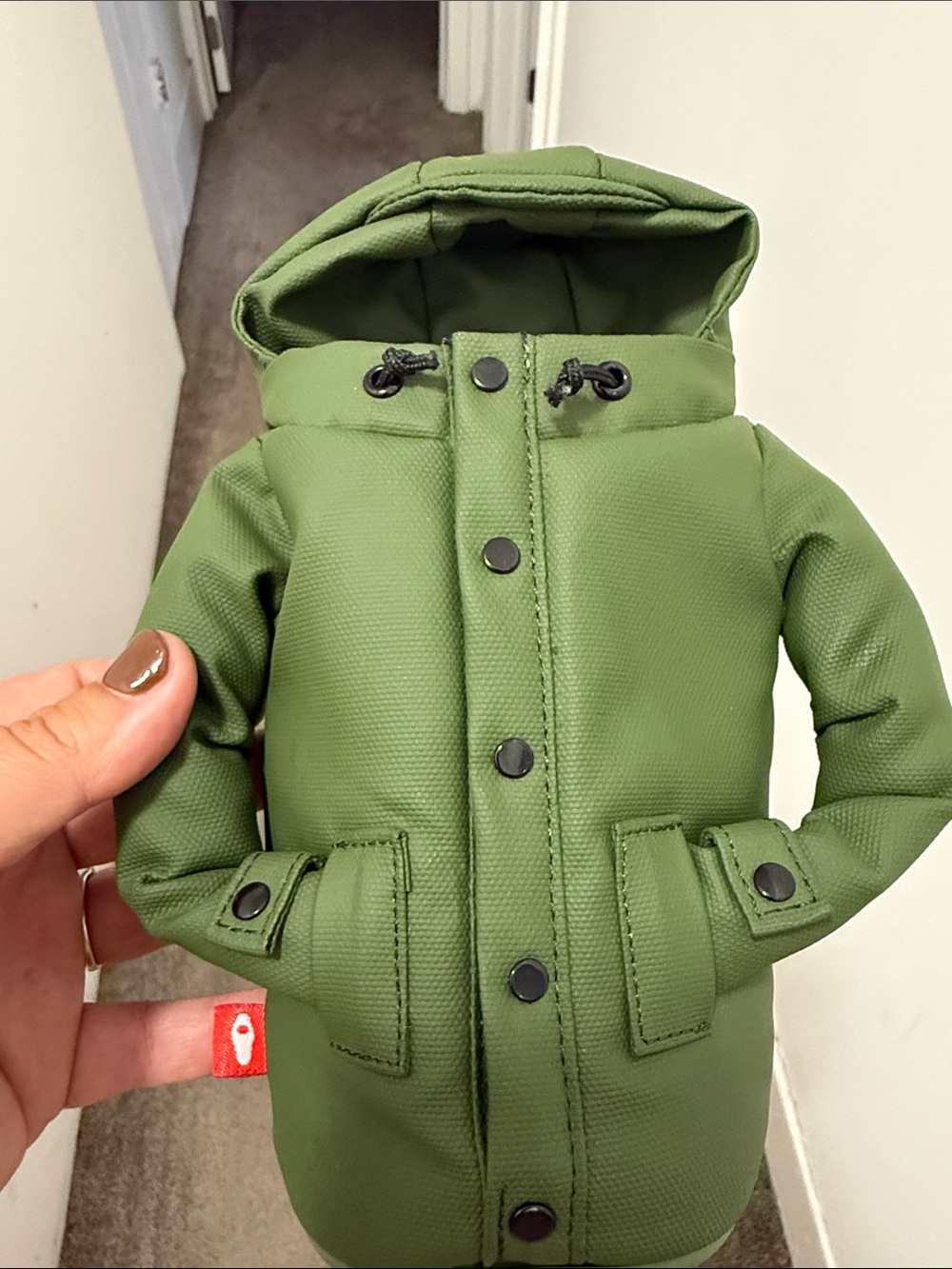 Green Hooded Puffer Jacket can koozie